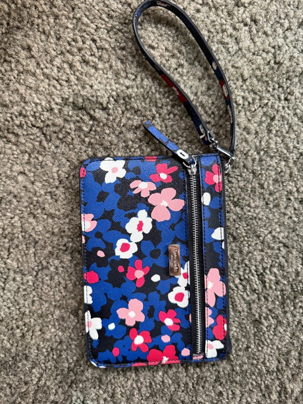 Kate Spade Floral Saffiano Leather Zip Wristlet | Front Zip Pocket | Royal Blue